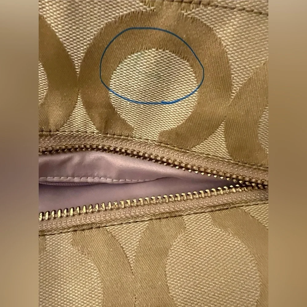 Coach Colette Opt Art Logo Gold Canvas Leather Large Tote Bag—read description